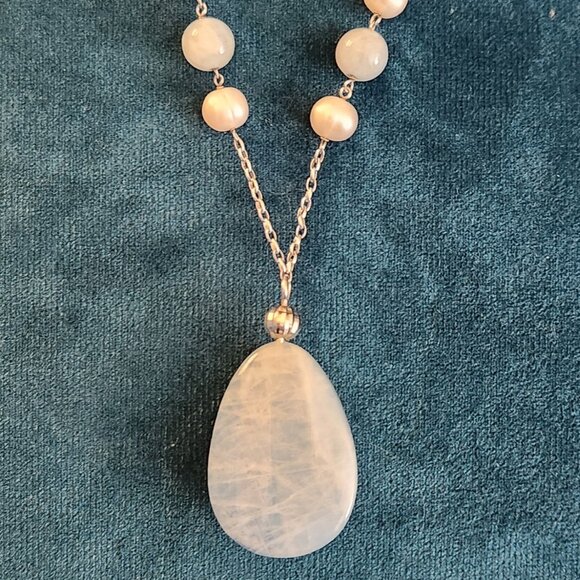 QVC Milky Aquamarine and Freshwater Pearl Sterling Silver Necklace - Picture 4 of 4